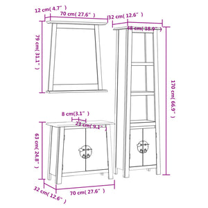 Set Mobili da Bagno 3 pz in Legno Massello di Pino 3223462