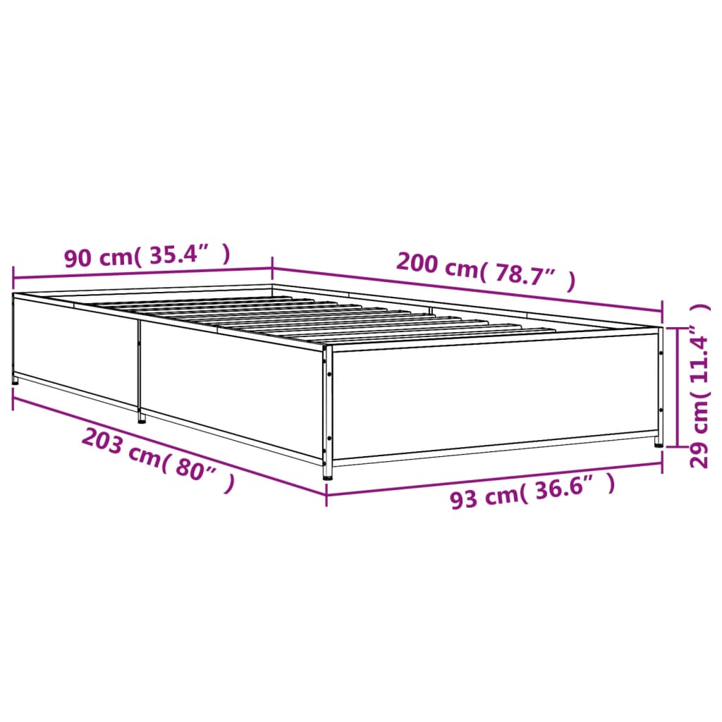 Giroletto Nero 90x200 cm in Legno Multistrato e Metallo 845111