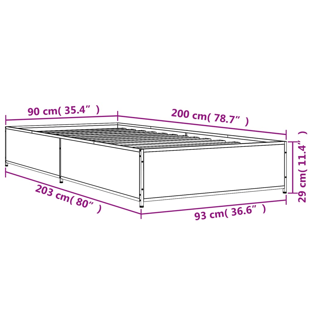 Giroletto Nero 90x200 cm in Legno Multistrato e Metallo 845111