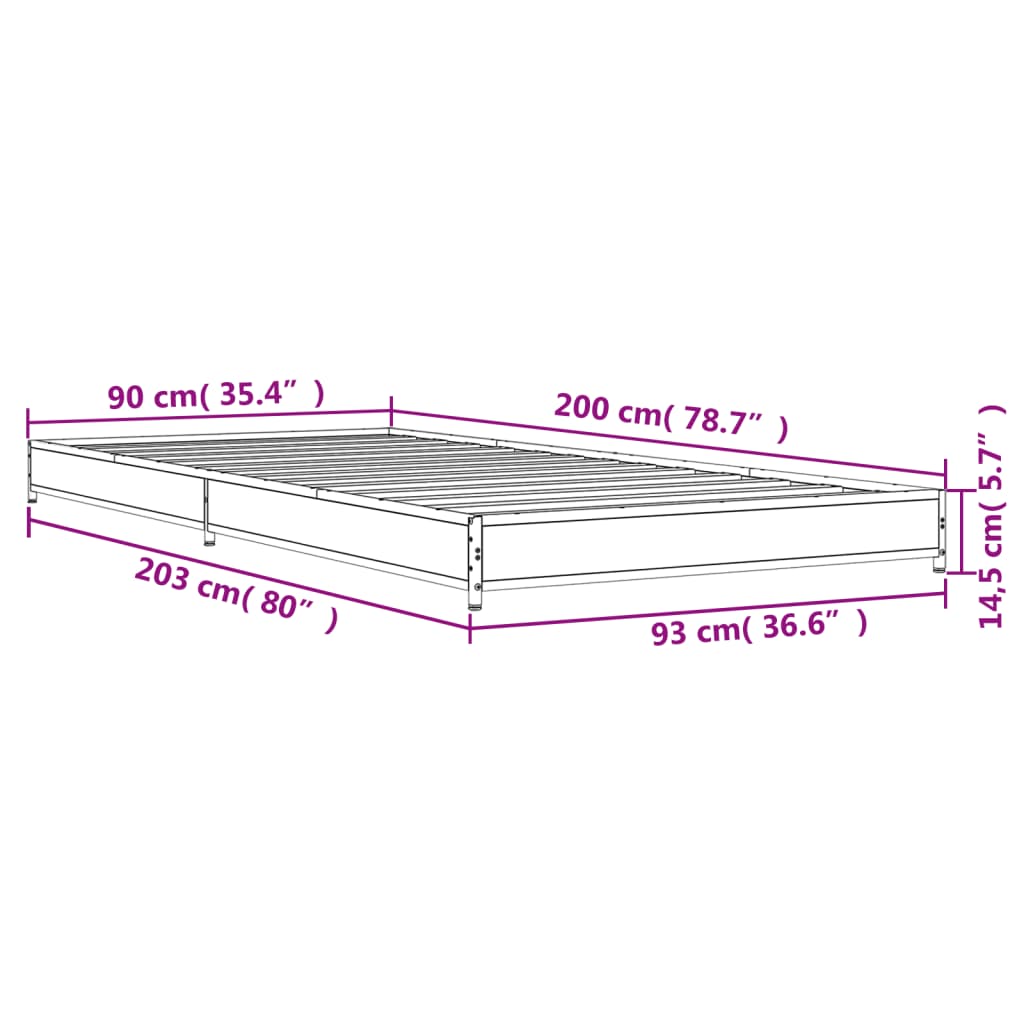 Giroletto Grigio Sonoma 90x200 cm Legno Multistrato e Metallo 845179