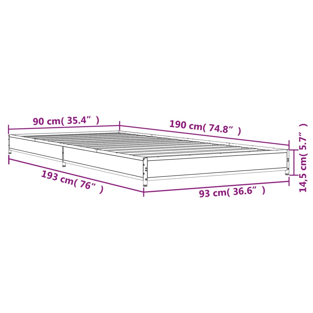 Giroletto Grigio Sonoma 90x190cm in Legno Multistrato e Metallo 845184