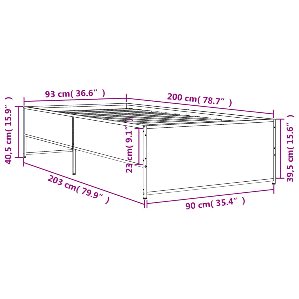 Giroletto Rovere Fumo 90x200 cm in Legno Multistrato e Metallo 845243