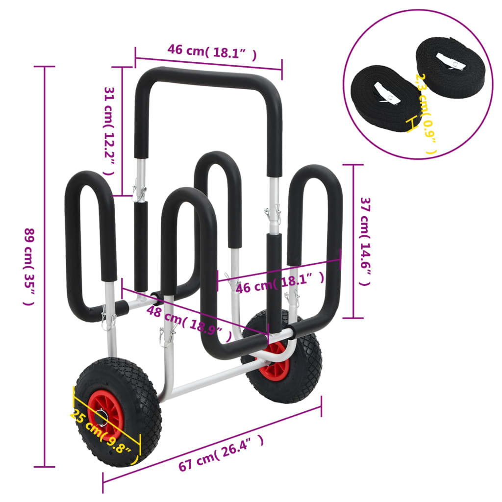 Carrello per Kayak per 2 Tavole 90 kg in Alluminio 94877