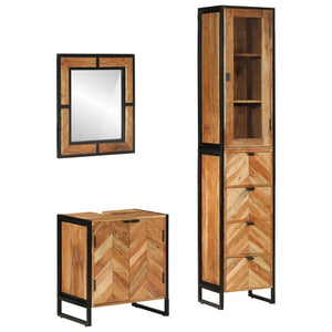 Set Mobili da Bagno 3 pz in Ferro e Legno Massello di Acacia 3217120