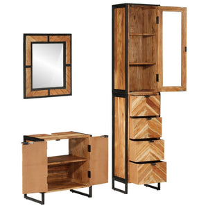 Set Mobili da Bagno 3 pz in Ferro e Legno Massello di Acacia 3217120