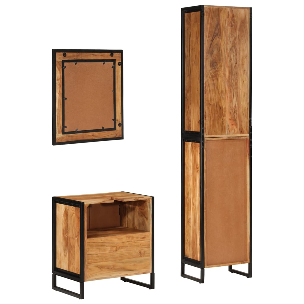 Set Mobili da Bagno 3 pz in Ferro e Legno Massello di Acacia 3217120