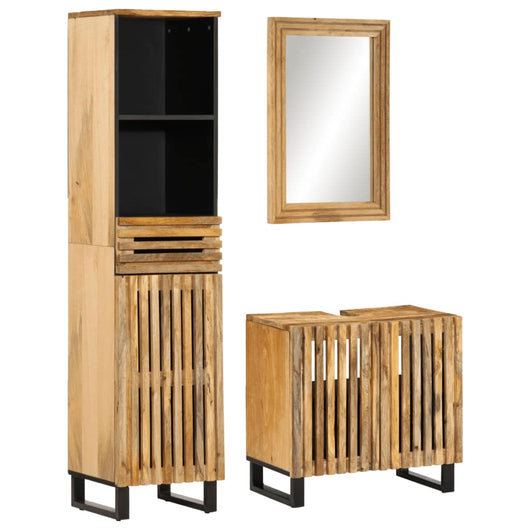 Set Mobili da Bagno 3 pz in Legno Massello di Mango Grezzo 3217089