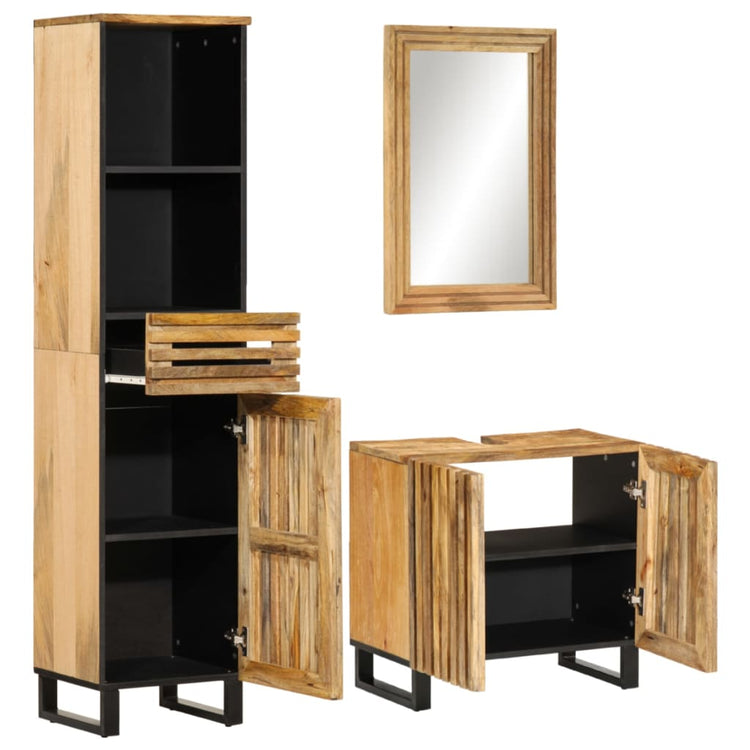 Set Mobili da Bagno 3 pz in Legno Massello di Mango Grezzo 3217089