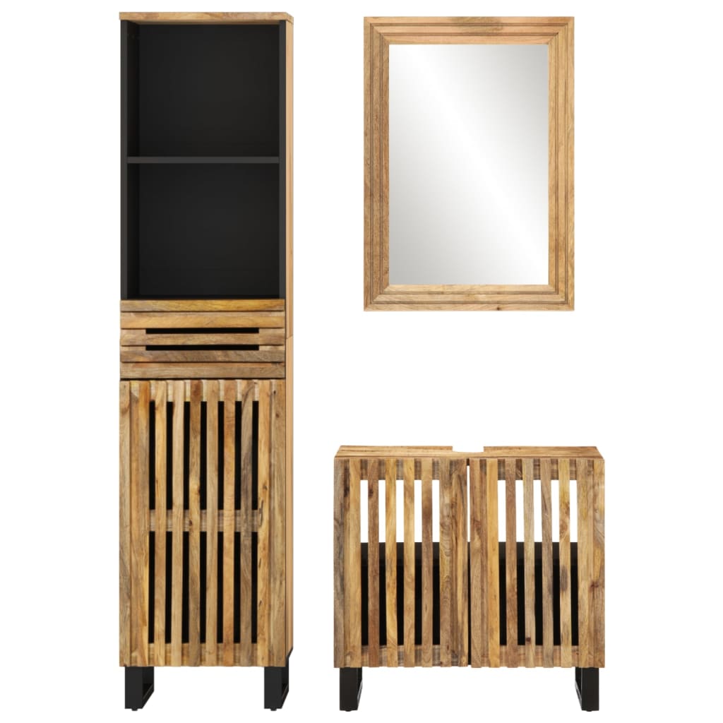 Set Mobili da Bagno 3 pz in Legno Massello di Mango Grezzo 3217089