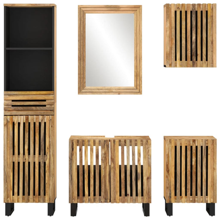 Set Mobili da Bagno 5 pz in Legno Massello di Mango Grezzo 3217091