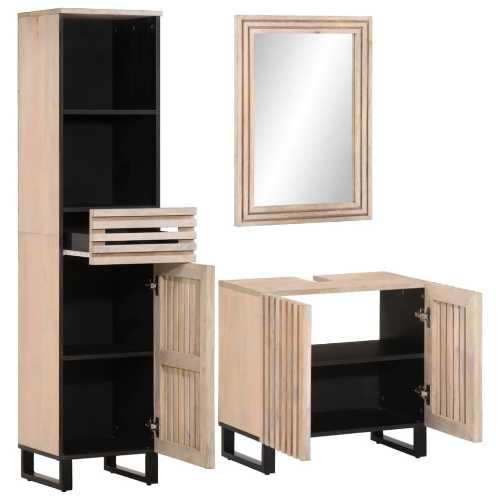 Set Mobili da Bagno 3pz in Legno Massello di Mango 3217101