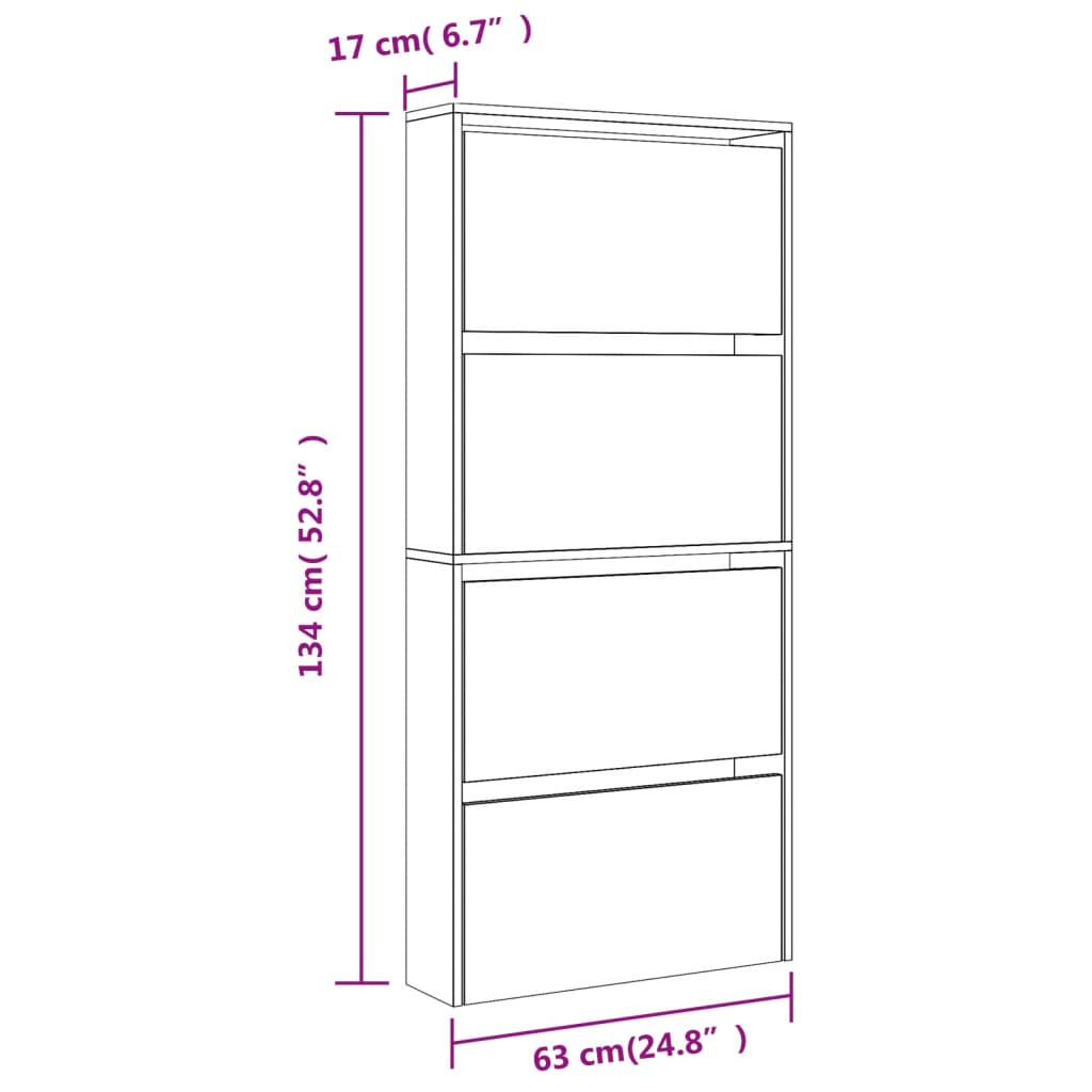 Scarpiera con Specchio a 4 Livelli Bianco lucido 63x17x134 cm 3228276