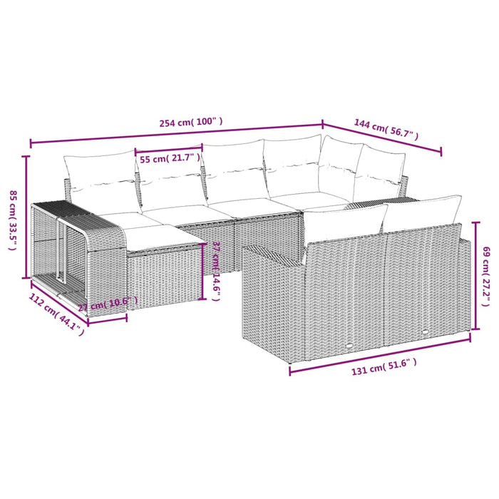 Set Divani da Giardino 10pz con Cuscini in Polyrattan Nero 3228896