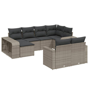 Set Divano da Giardino 10 pz con Cuscini Grigio in Polyrattan 3228900