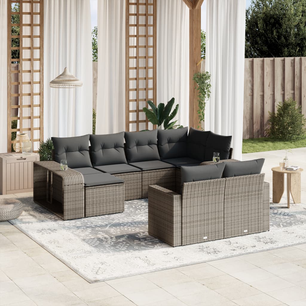 Set Divano da Giardino 10 pz con Cuscini Grigio in Polyrattan 3228900