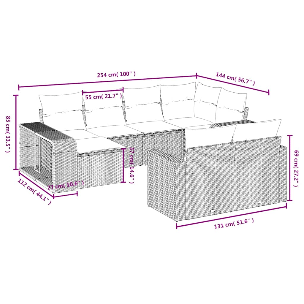 Set Divano Giardino 10 pz con Cuscini Grigio Chiaro Polyrattan 3228902