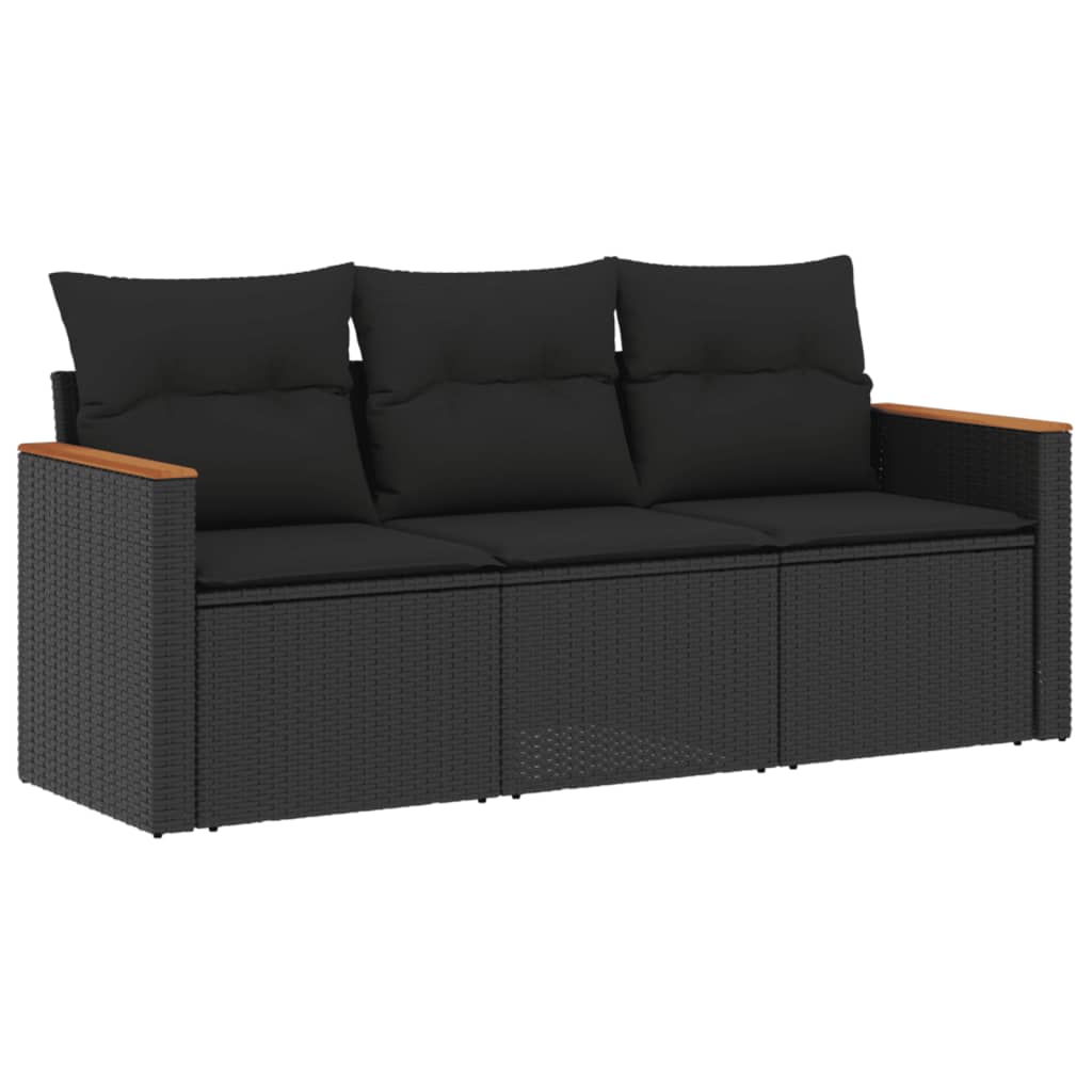 Set Divani da Giardino 3 pz con Cuscini in Polyrattan Nero 3225754