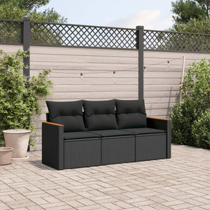 Set Divani da Giardino 3 pz con Cuscini in Polyrattan Nero 3225754