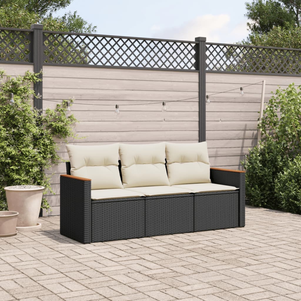 Set Divani da Giardino 3 pz con Cuscini in Polyrattan Nero 3225755