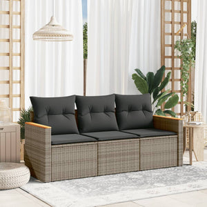 Set Divani da Giardino 3 pz con Cuscini Grigio in Polyrattan 3225759