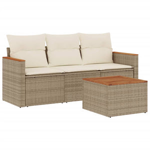 Set Divano da Giardino 4 pz con Cuscini Beige in Polyrattan 3225764