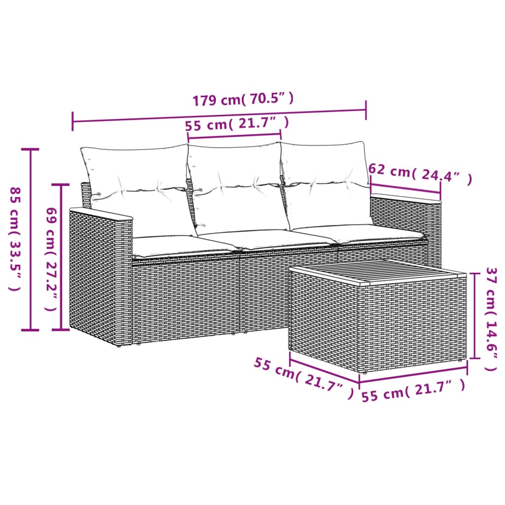 Set Divani da Giardino 4 pz con Cuscini in Polyrattan Grigio 3225766