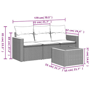 Set Divani da Giardino 4 pz con Cuscini in Polyrattan Grigio 3225766