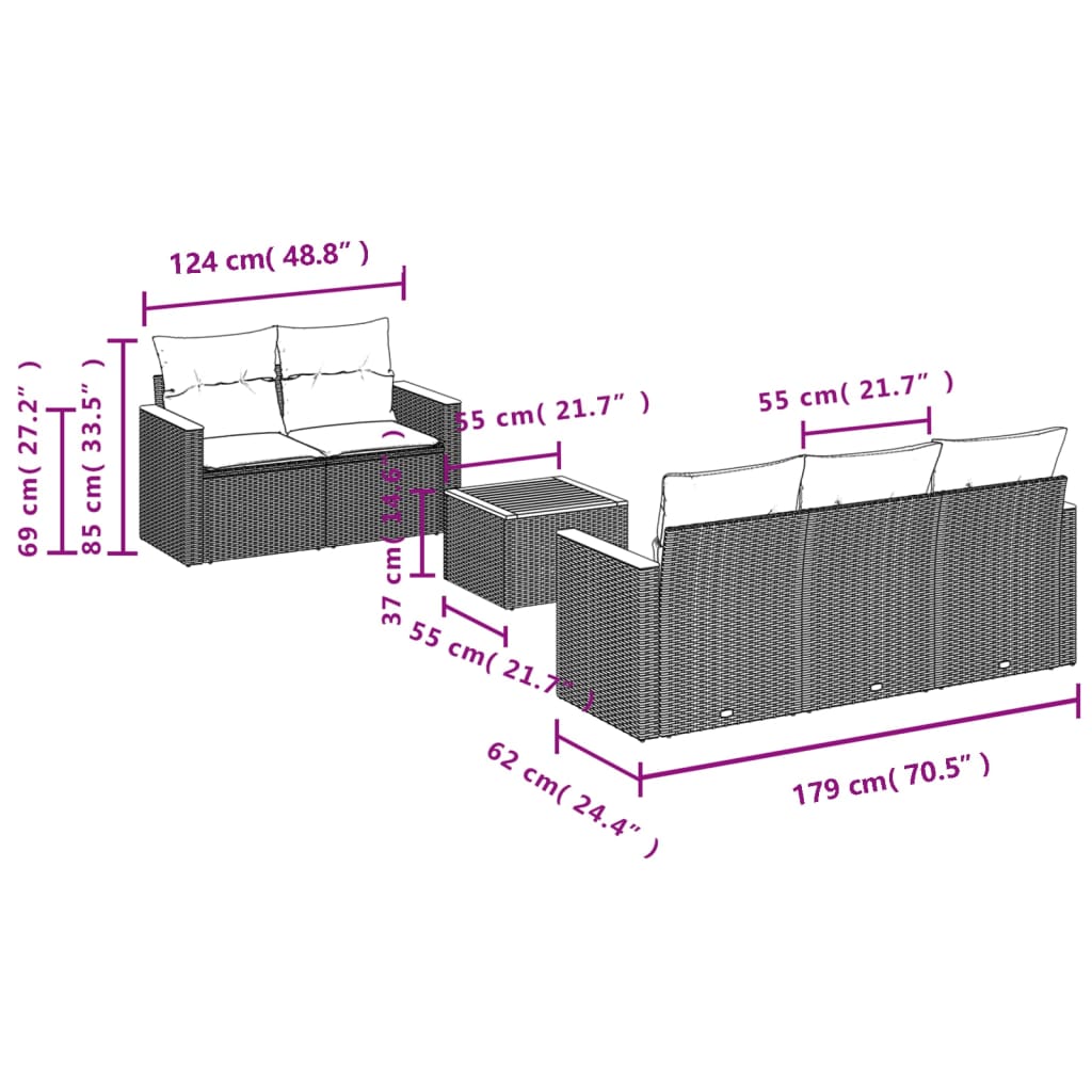 Set Divano da Giardino 6 pz con Cuscini Nero in Polyrattan 3225782