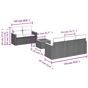 Set Divano da Giardino 6 pz con Cuscini Nero in Polyrattan 3225782