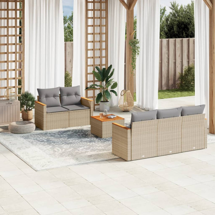 Set Divano da Giardino 6 pz con Cuscini Beige Misto Polyrattan 3225786