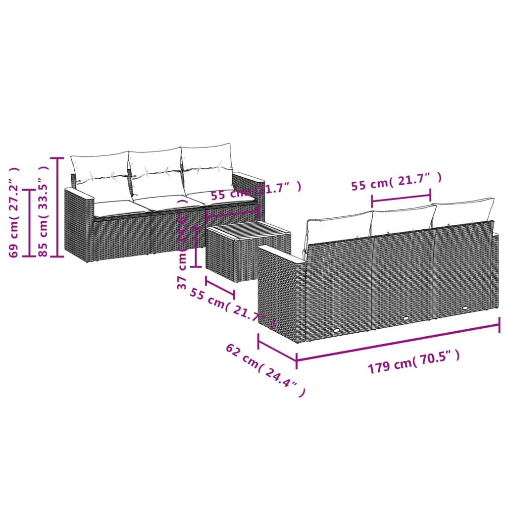 Set Divani da Giardino con Cuscini 7pz Nero Polyrattan 3225789