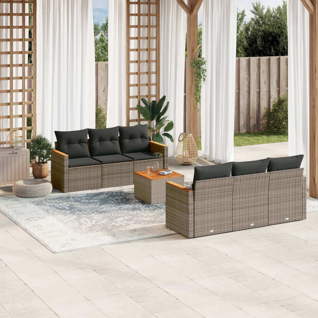 Set Divani da Giardino 7 pz con Cuscini Grigio in Polyrattan 3225794