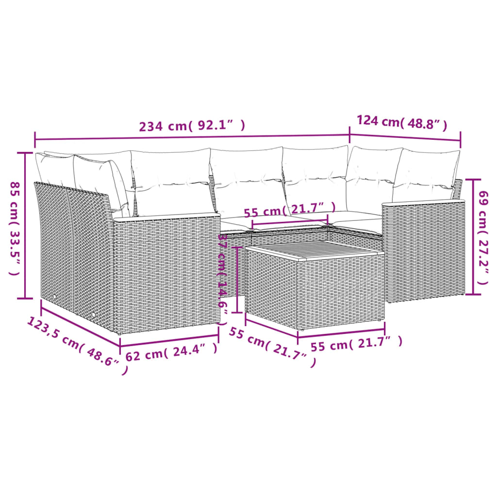 Set Divani da Giardino con Cuscini 7pz Nero Polyrattan 3225796