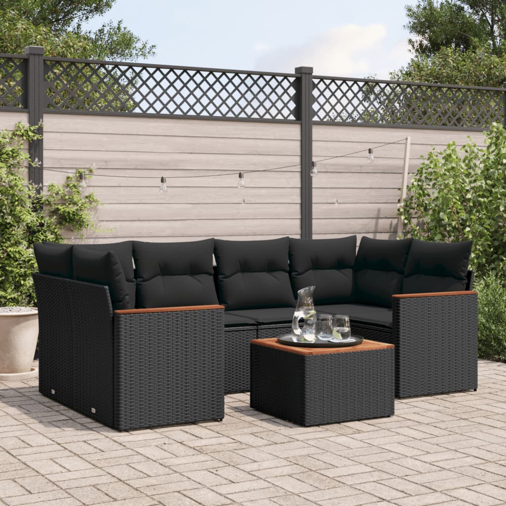 Set Divani da Giardino con Cuscini 7pz Nero Polyrattancod mxl 90542