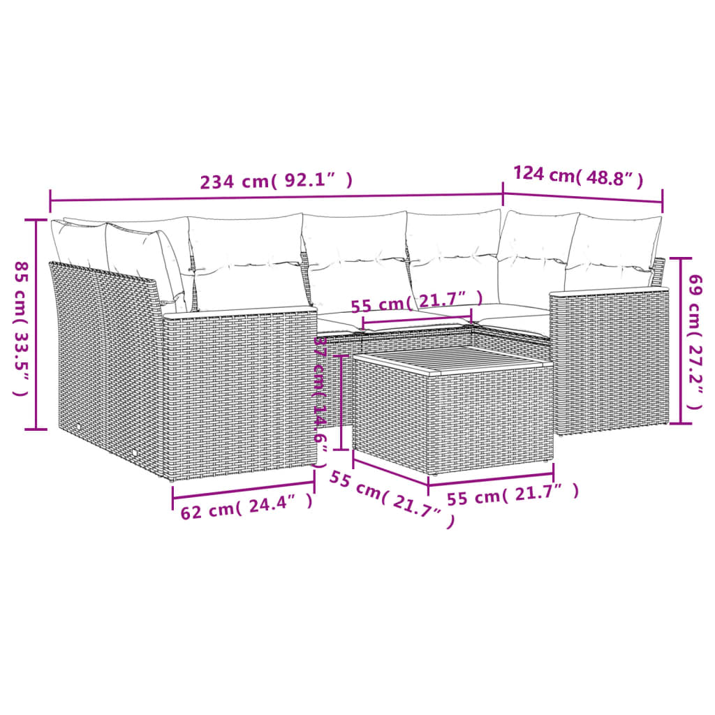 Set Divano da Giardino 7 pz con Cuscini Beige Misto Polyrattan 3225800