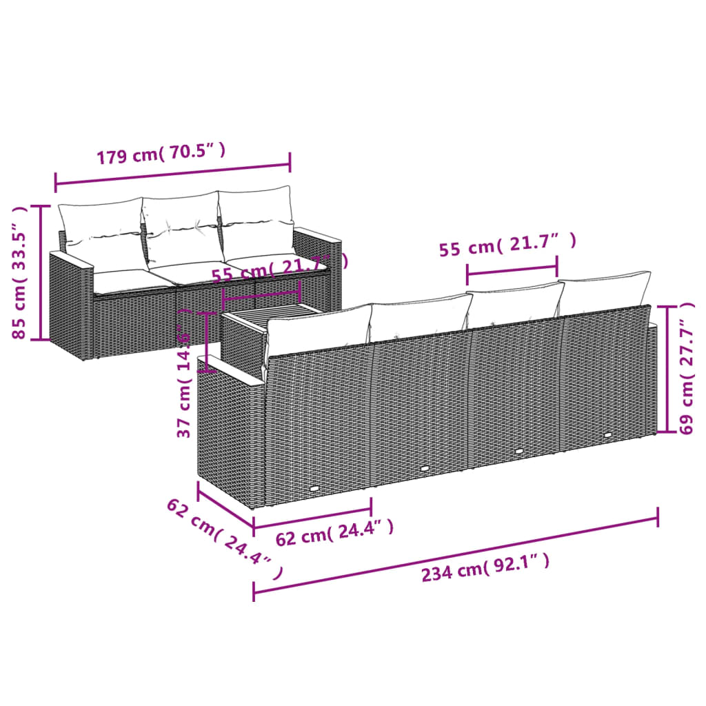 Set Divani da Giardino con Cuscini 8 pz Nero in Polyrattan 3225804