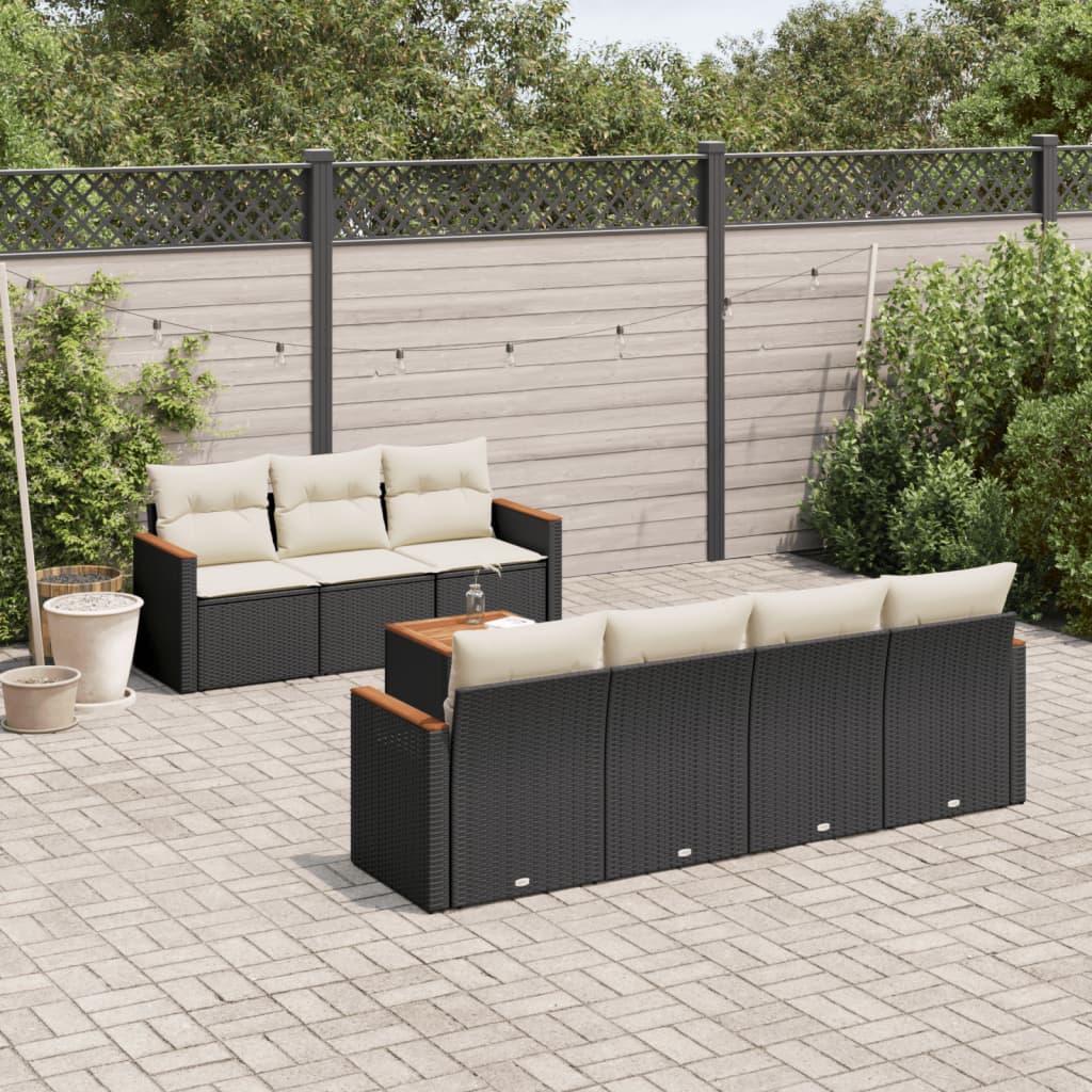 Set Divani da Giardino con Cuscini 8 pz Nero in Polyrattan 3225804