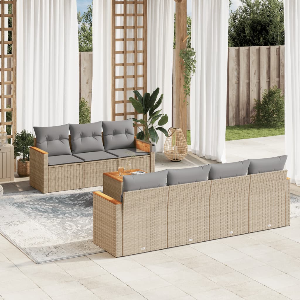 Set Divano da Giardino 8 pz con Cuscini Beige Misto Polyrattan 3225807