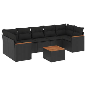 Set Divani da Giardino con Cuscini 8 pz Nero in Polyrattan 3225810