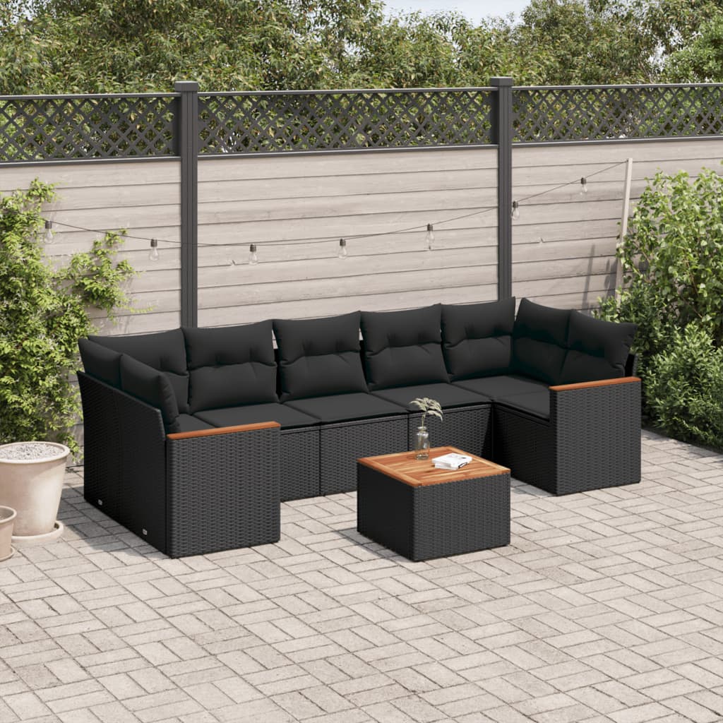 Set Divani da Giardino con Cuscini 8 pz Nero in Polyrattan 3225810