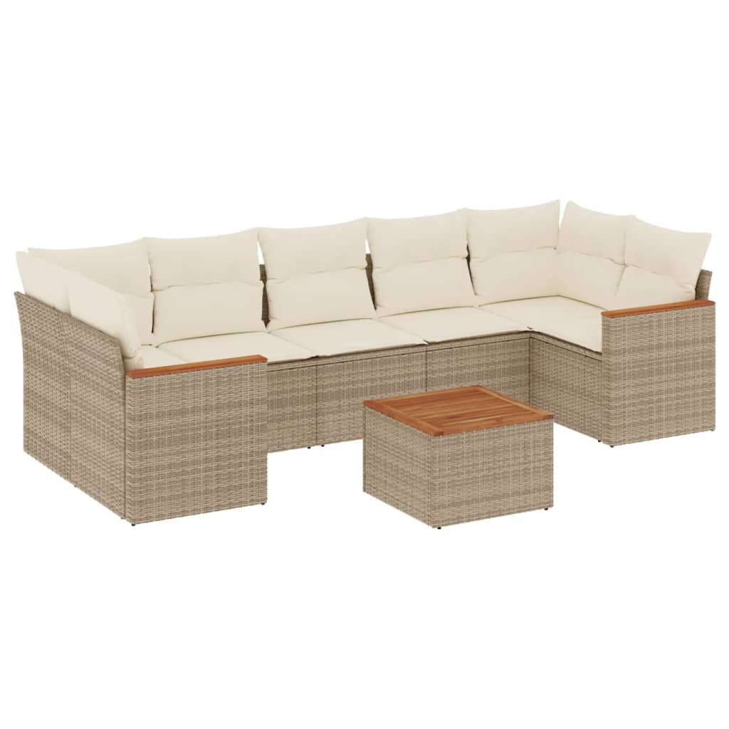 Set Divano da Giardino 8 pz con Cuscini Beige in Polyrattan 3225813