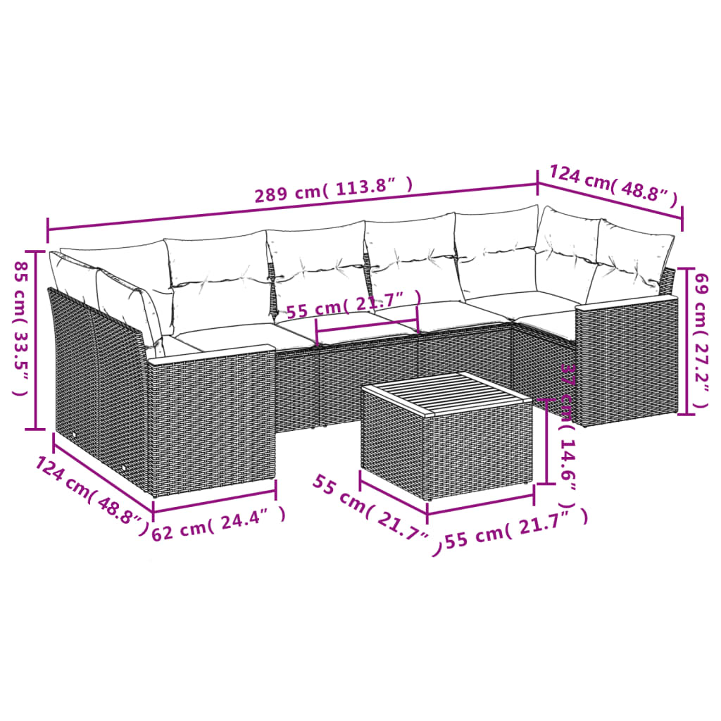 Set Divano da Giardino 8 pz con Cuscini Beige Misto Polyrattan 3225814