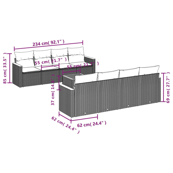 Set Divani da Giardino 9 pz con Cuscini Nero in Polyrattan 3225818