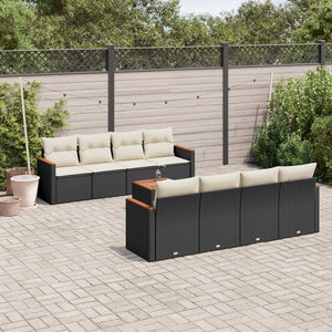 Set Divani da Giardino 9 pz con Cuscini Nero in Polyrattan 3225818