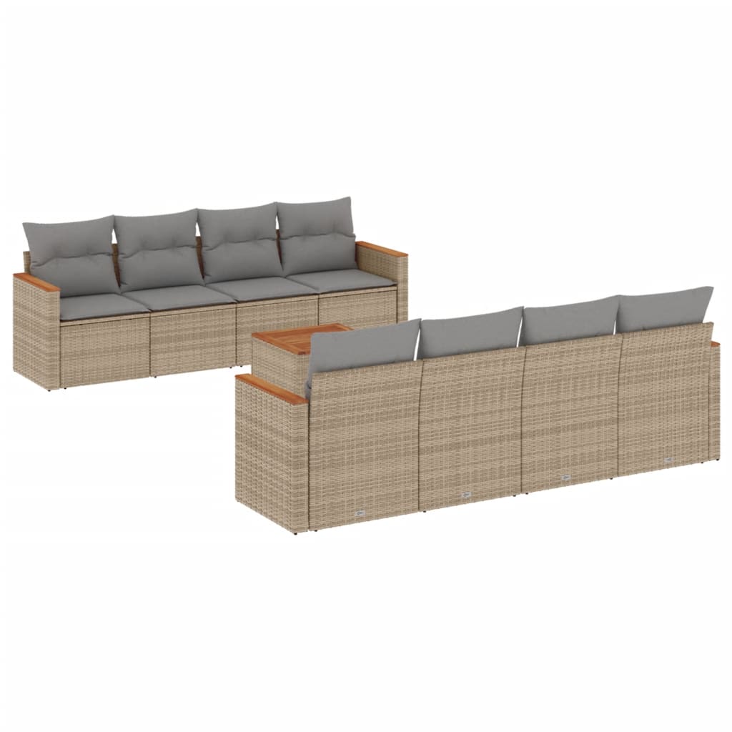 Set Divano da Giardino 9 pz con Cuscini Beige Misto Polyrattan 3225821