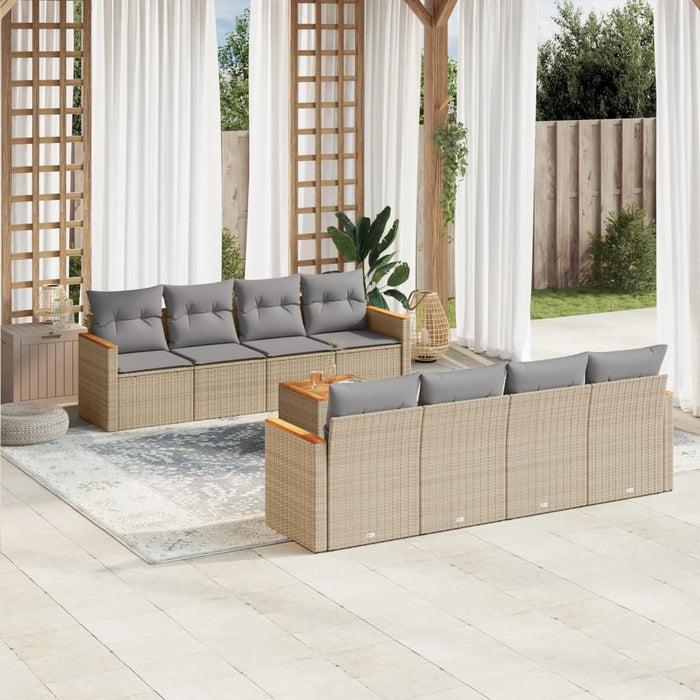 Set Divano da Giardino 9 pz con Cuscini Beige Misto Polyrattan 3225821