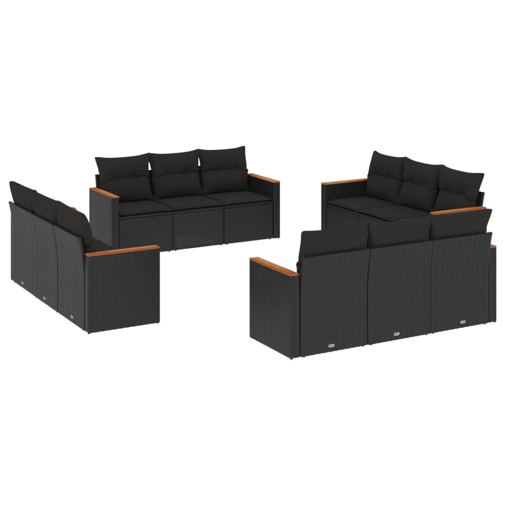 Set Divani da Giardino 12 pz con Cuscini Nero in Polyrattan 3225831