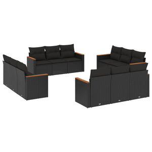 Set Divani da Giardino 12 pz con Cuscini Nero in Polyrattancod mxl 89044