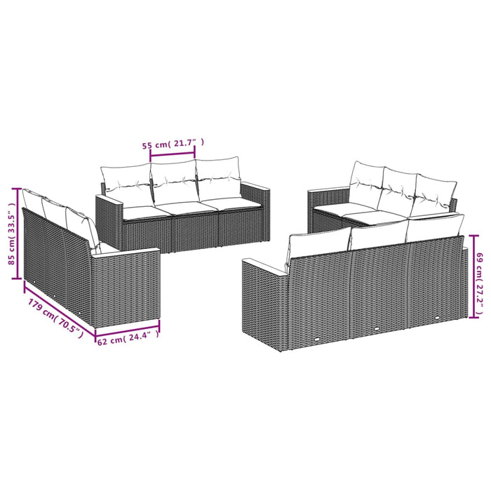 Set Divani da Giardino 12 pz con Cuscini Nero in Polyrattan 3225831