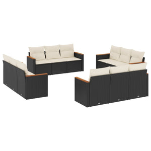 Set Divani da Giardino 12 pz con Cuscini Nero in Polyrattancod mxl 114830